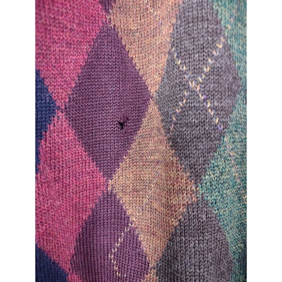 Vtg Tricots St Raphael Argyle Pattern Wool XL Pullover Collared Sweater *HOLES* - Picture 7 of 12